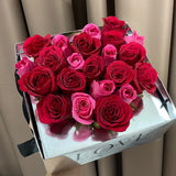 Passionate Love Red & Pink Rose Arrangement in Silver Box