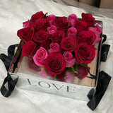 Passionate Love Red & Pink Rose Arrangement in Silver Box